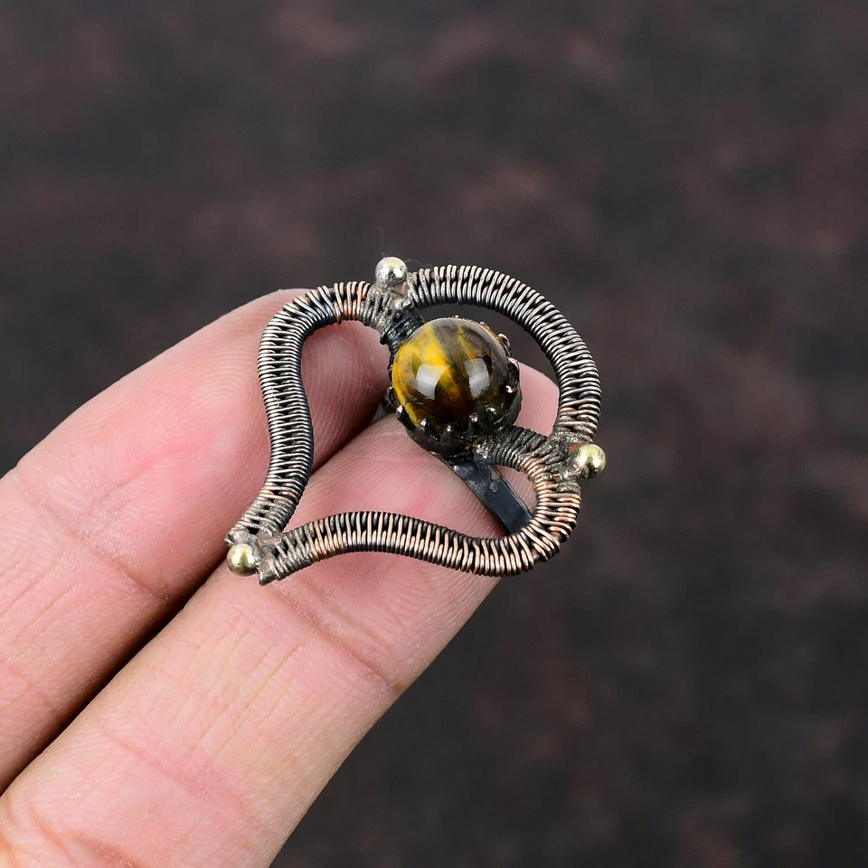 Anillo ajustable envuelto en alambre regalo de cobre ojo de tigre para amor tamaño ajustable Foto 4 de 4