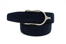 Marco Valentino Navy Suede Men's Belt with Horseshoe Buckle