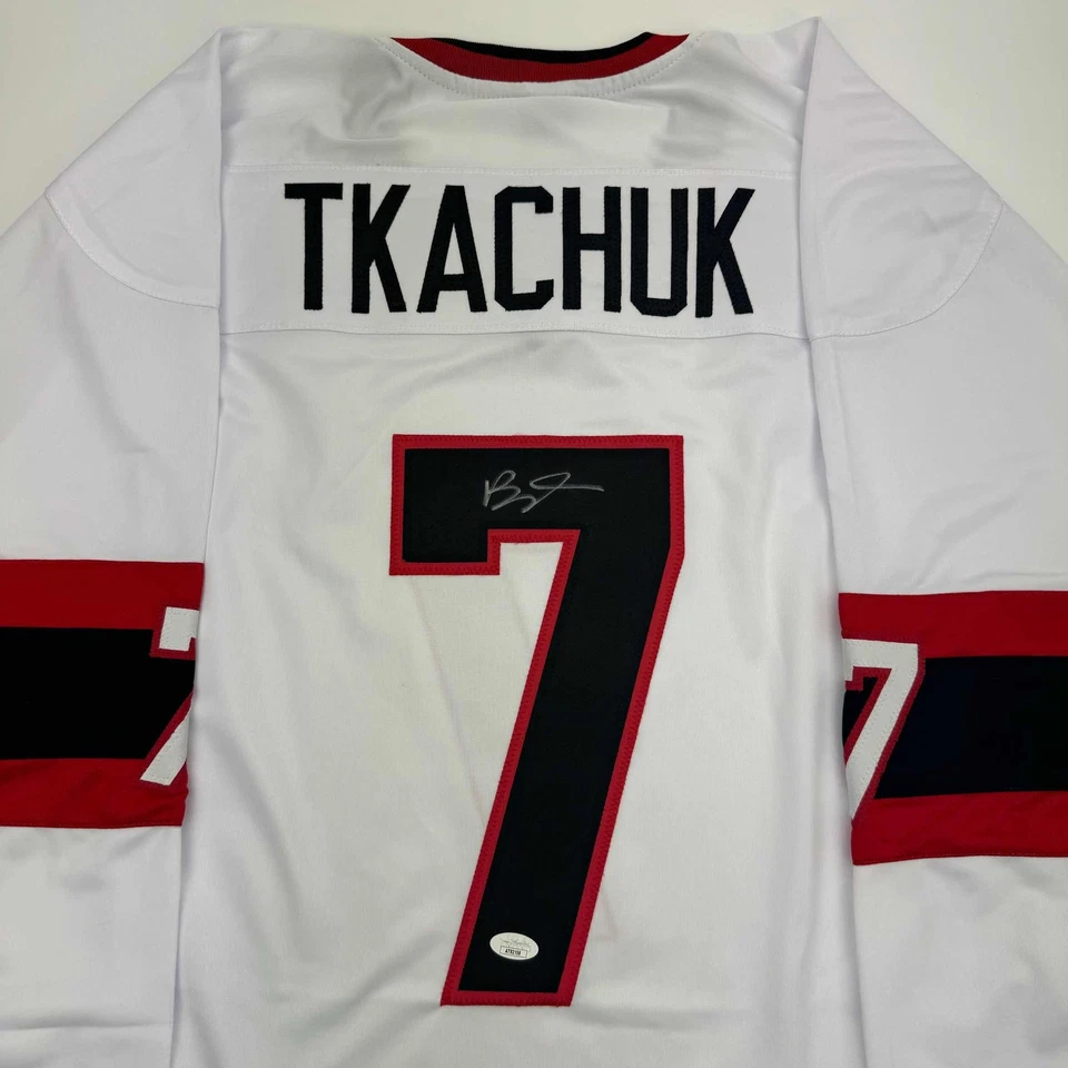 Autographed/Signed Brady Tkachuk Ottawa White Hockey Jersey JSA COA - Image 2 of 4