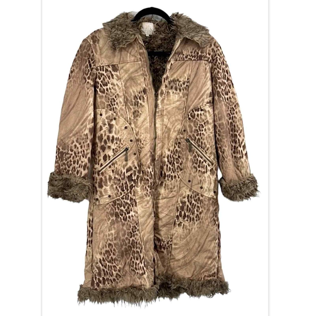 Vintage faux fur retro 90s penny lane coat animal print size 