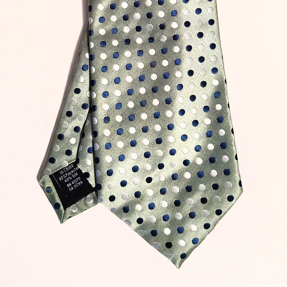 Corbata clásica GEOFFREY BEENE verde azul blanco confeti a lunares mezcla de seda Foto 2 de 3