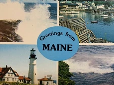 Greetings from Maine Boothbay Harbor Portland Head Light Acadia Vintage Postcard