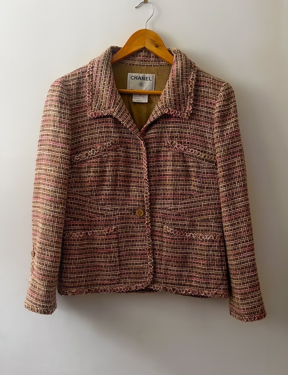 Chanel Jacket Pink Tweed Boucle Linen Silk Coat FRA 44 UK 16 S/S 2003  CHANEL