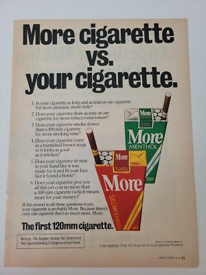 are more cigarettes still made 1976 More cigarettes vs. your cigarette vintage red green packs ad