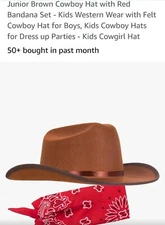 Kangaroo Junior Brown Cowboy Hat with Red Bandana Set - Kids Western... 2 Hats