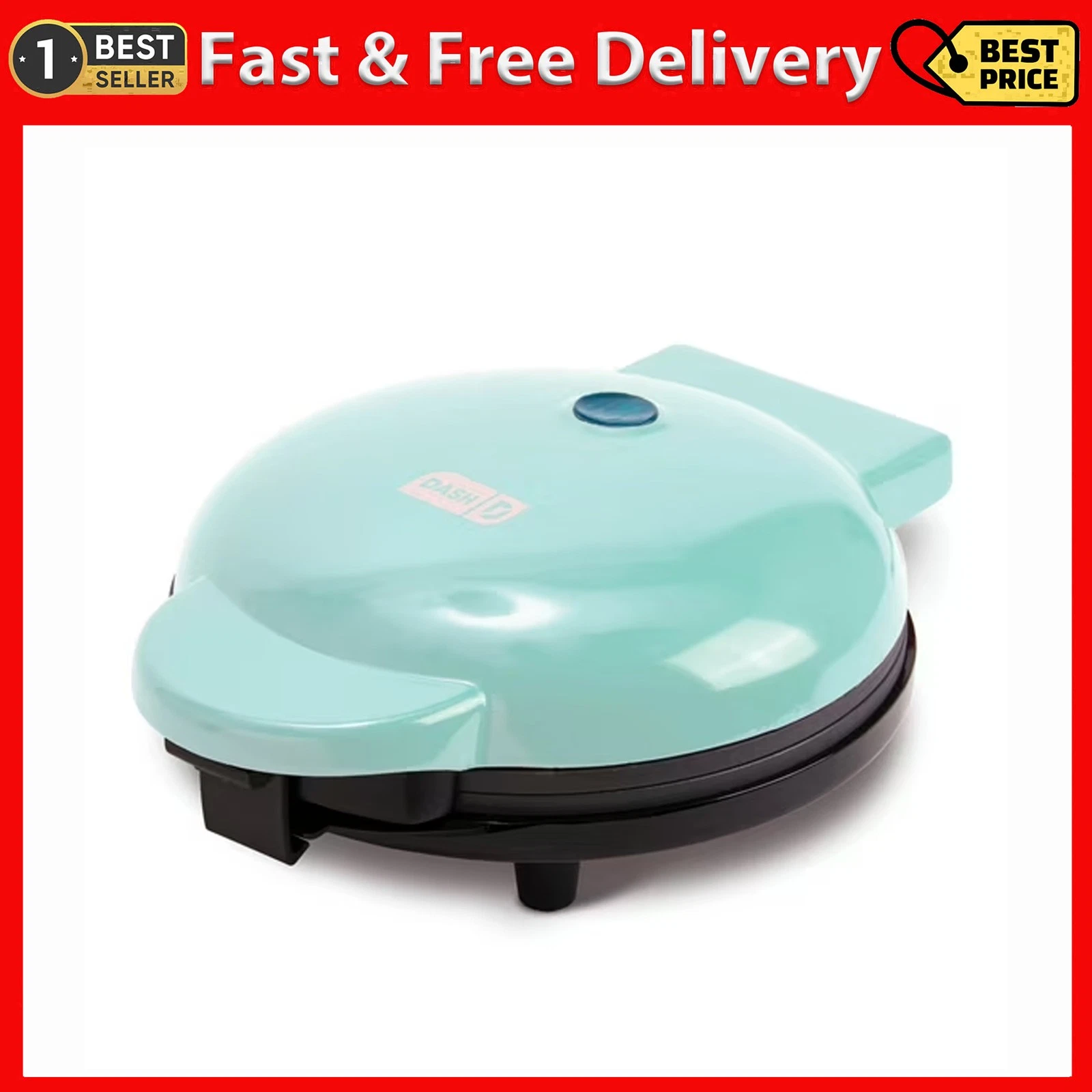 Waffle Maker in Aqua- 8” Dual Nonstick Surfaces for Waffles, Hash Browns & More