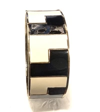 L.A.M.B. Gwen Stefani Wide Black & White Enamel Bangle Bracelet in Box