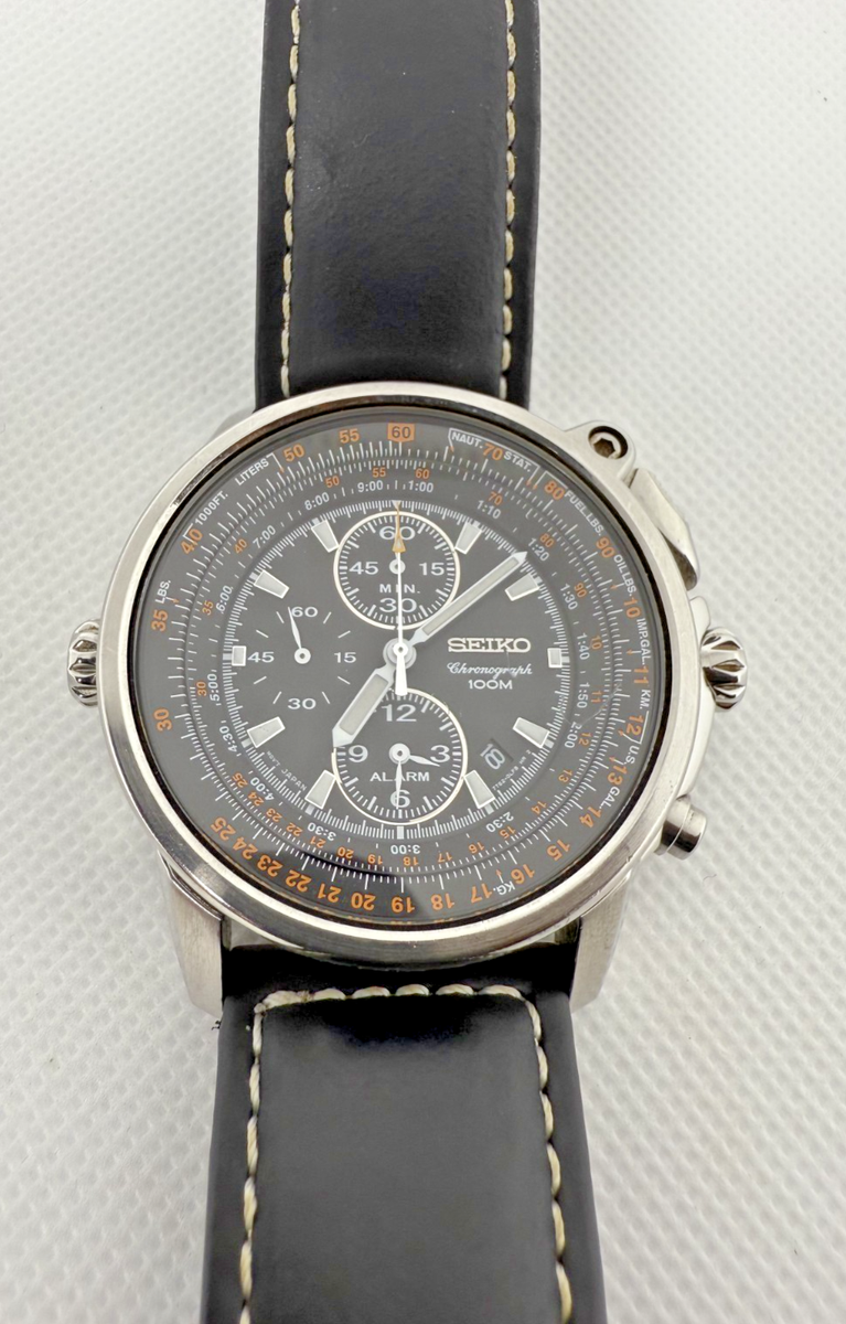 SEIKO Pilot Chronograph 7T62-0HM0 Quartz Men's Watch Date Black
