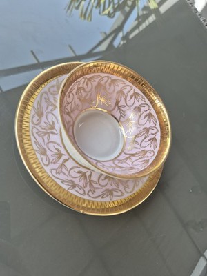 Elegant Vintage Bavaria Tea Cup and Saucer - Pink with Gold Floral Pattern - Mid