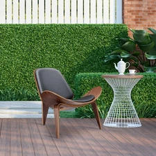 Modern Shell Chair Accent Tripod Plywood Lounge Chair Upholstered Black Leather