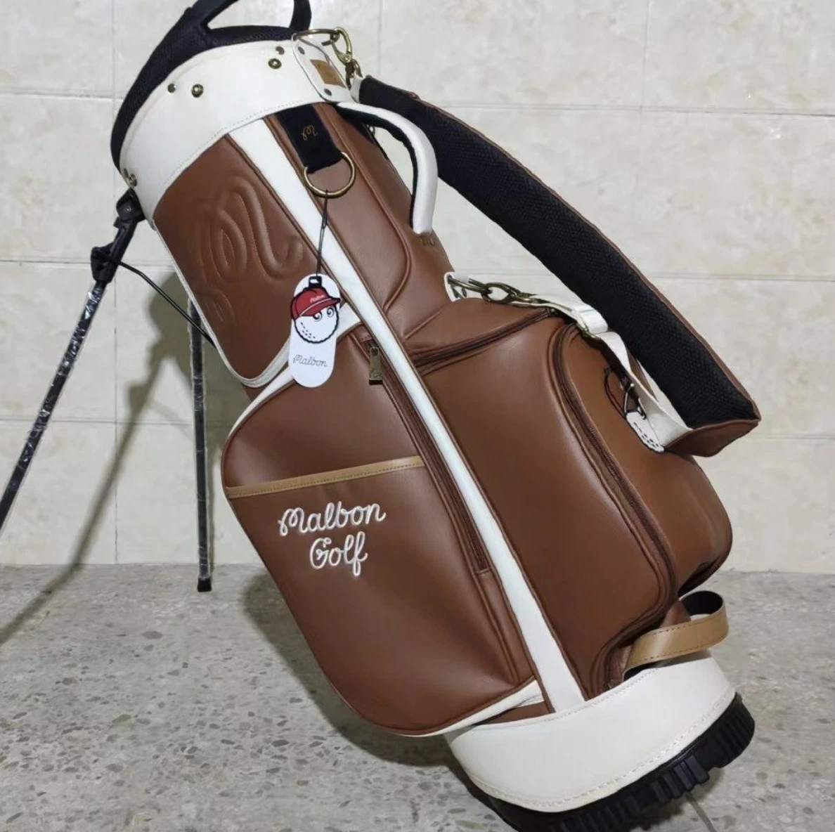 Malbon Golf Caddy Bag Brown Lightweight Premium Cart Stand New