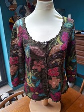 Peruvian Connection Floral Cardigan Sweater Handcrafted Prima Cotton Small