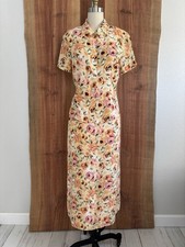 Vtg Jennifer Moore Silk Floral Rose Blouse Skirt Blouse Peach Burgundy Green 8 P