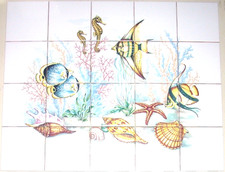 Under the Sea 22" x 17" Ceramic Fish Tile Mural 20 pc 4.25" Kiln Fired Back Spla