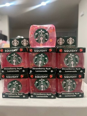 Starbucks Strawberry Acai Lemonade Squishy Squeeze Cube Toy w/ Fruit Inside Usa
