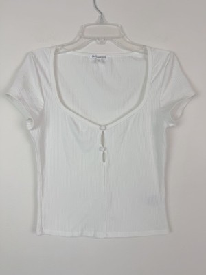 Reformation Carey Knit Top in White Cap Sleeve Baby Tee Size M