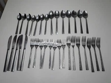 Vintage 34 Pieces Rogers Stainless Steel Flatware Korea Floral Motif 