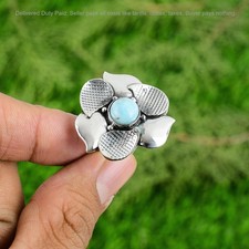 925 Sterling Silver Round Larimar Gemstone Wife Stackable Ring Jewelry Size Yes