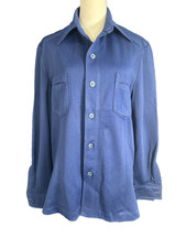 Vintage Blue Polyester Shacket Jacket Dagger Collar Disco Leisure Suit Unisex