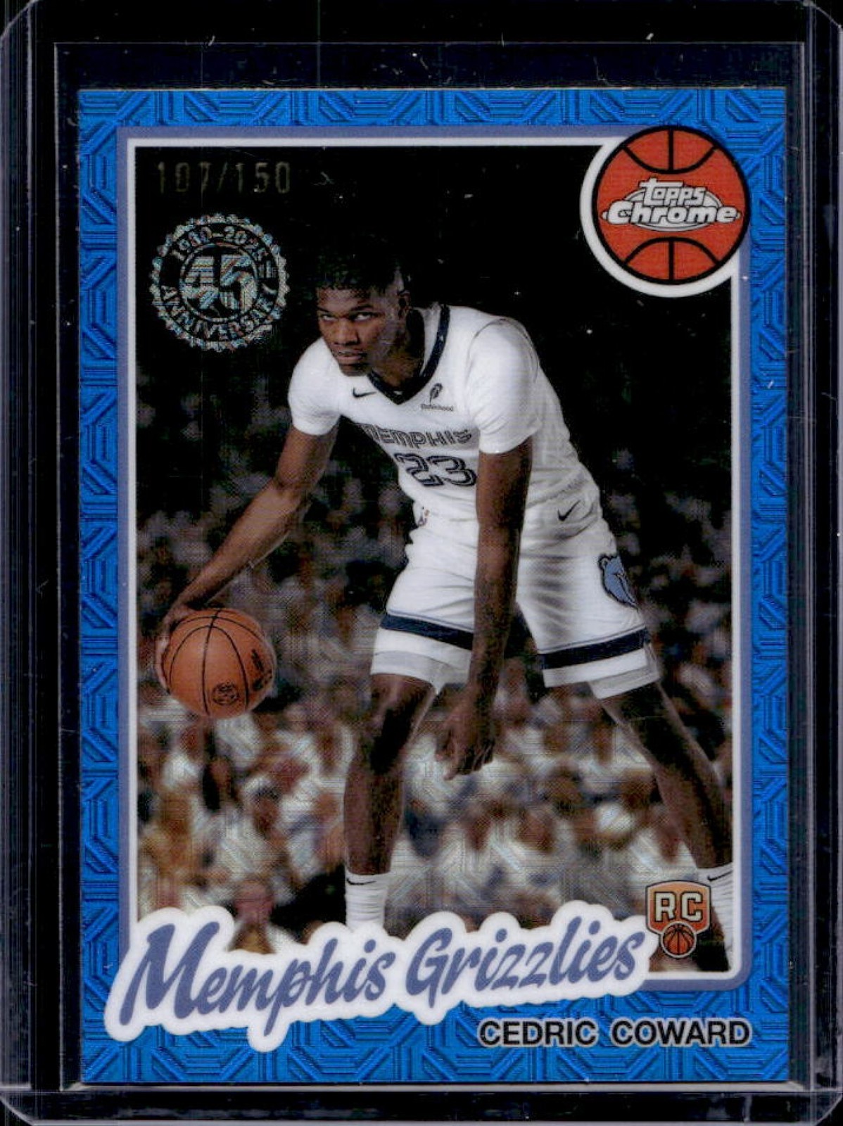 2025-26 Topps Cedric Coward 1980-81 Chrome RC Blue Mojo Refractor #107/150