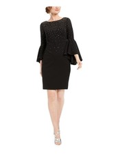 CALVIN KLEIN Womens Black Bell Sleeve Above The Knee Sheath Dress 4
