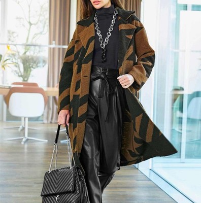 Heine Oversized-Strickmantel mit Muster, cognac-schwarz  Gr. 46/48, 48/50