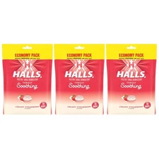 HALLS Throat Soothing Creamy Strawberry Throat Drops 70 Count Each Lot of 3