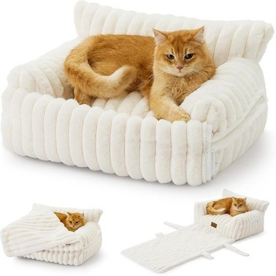 Multifunctional Cat Couch Bed Ultra Plush Faux Fur Pet Sofa Indoor Home Use