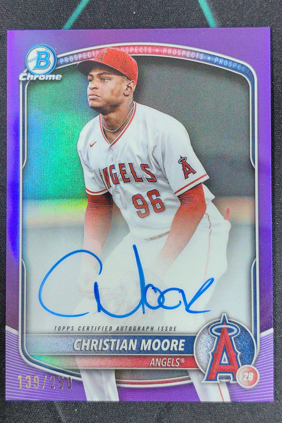 2025 Topps Chrome Bowman Christian Moore Purple Refractor Auto /250 #CPA-CMO