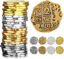 Hicarer 35 Pieces Gold Metal Pirate Coins Bulk Fake Pirate Treasure Coins Poker