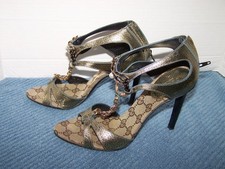 Gucci Tom Ford 2004 Dragon GG Monogram Heels Sandals 36 C Italy Y2K
