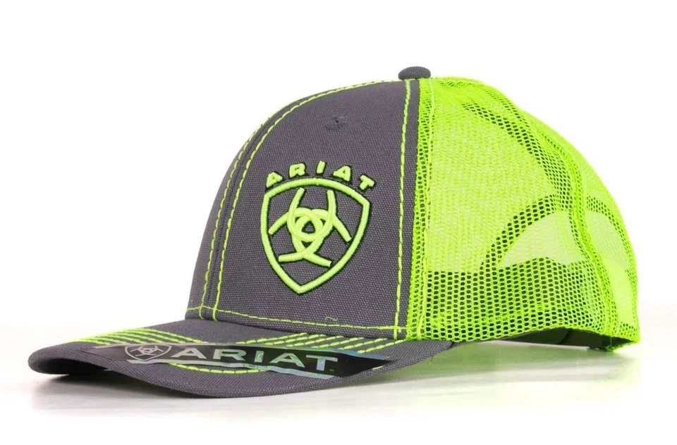 Ariat Mens Green/Grey Off-Set Adjustable Trucker Hat!! - Image 2 of 4