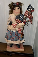 Primitive  Americana patriotic doll Martha hand made by me