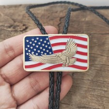 US American Eagle Flag Mens Bolo Tie Bridegroom Wedding Necklace Western Cowboy