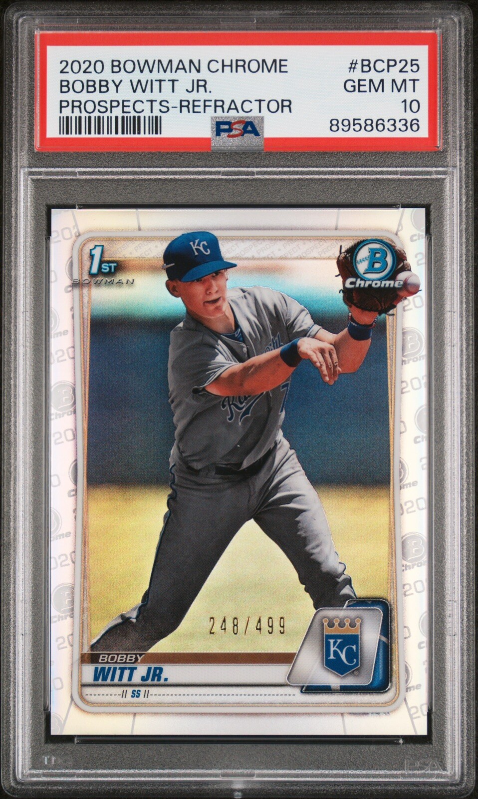 2020 Bowman 1st Chrome REFRACTOR Bobby Witt Jr. #/499, 1st RC PSA 10 GEM MINT