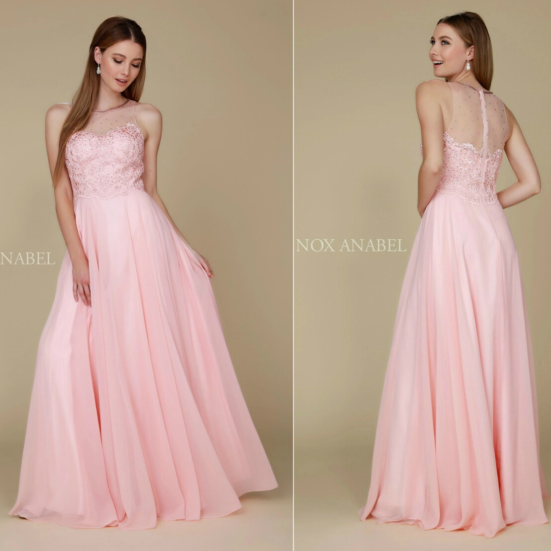Nox Anabel Y009 Jeweled Lace Bodice Chiffon A-Line Evening Gown Prom dress  S, L | eBay