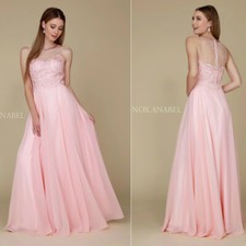 Nox Anabel Y009 Jeweled Lace Bodice Chiffon A-Line Evening Gown Prom dress S, L