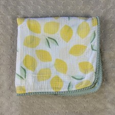 Cloud Island Lemons Baby Swaddle Blanket Yellow White Green Pom Pom Edge Muslin