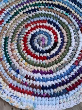 Handmade Crochet round multi colored spiral 26"  Rag Rug