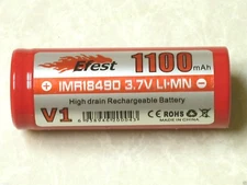 1 pc EFEST IMR 18490 LI-MN 1100mAh HIGH DRAIN RECHARGEABLE Battery 3.7v Flat top