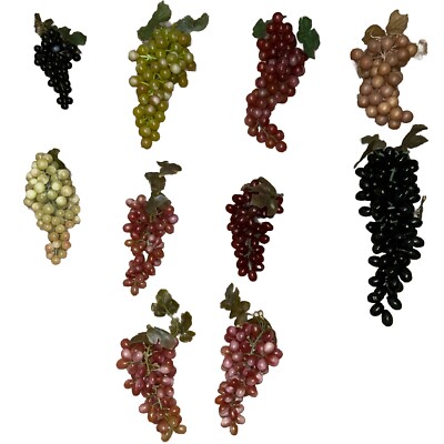 10 Vintage Artificial Faux Fake  Rubber Grapes Large & Small realistic Bunch FS
