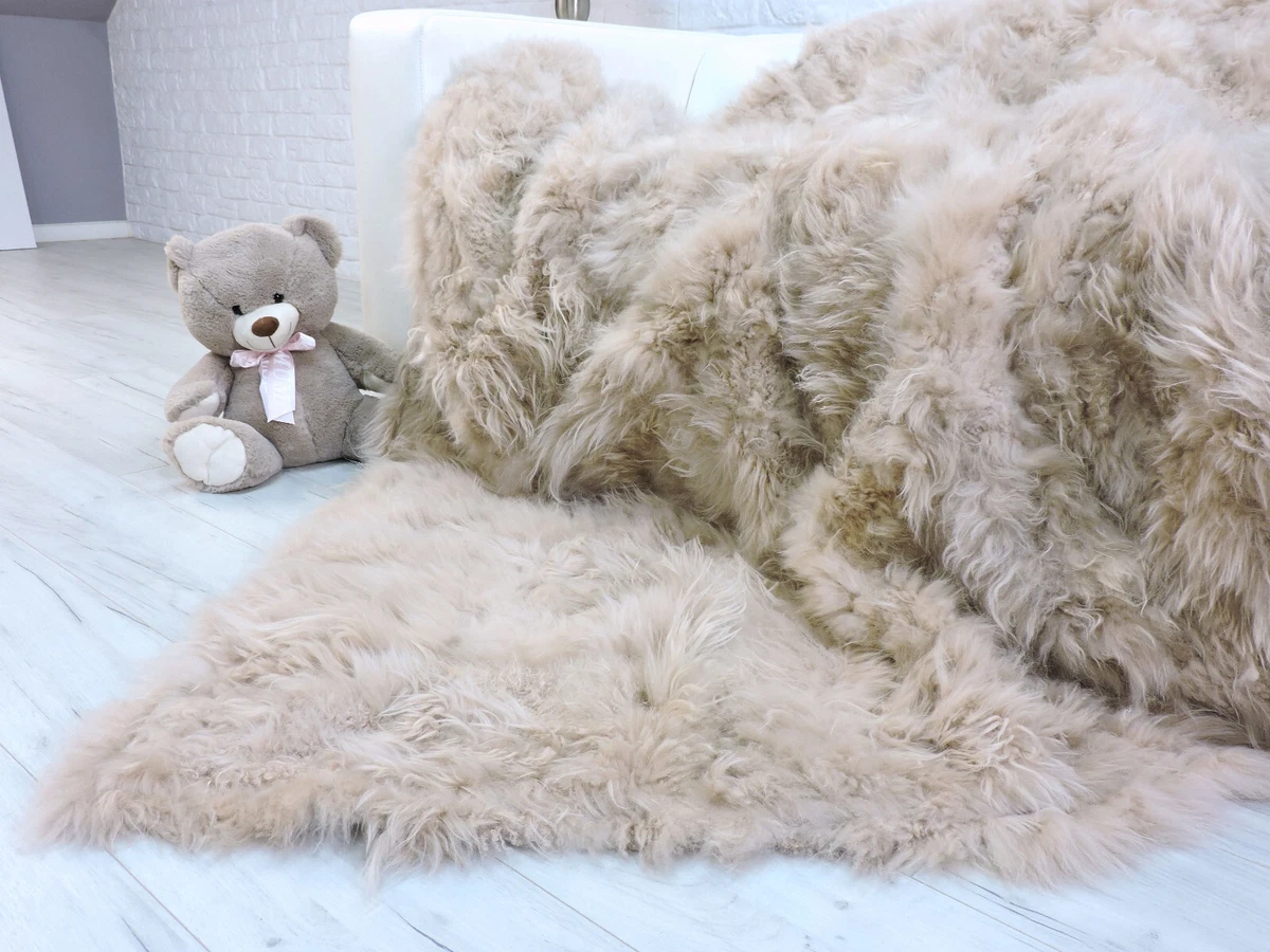 Beige fur blanket hot sale