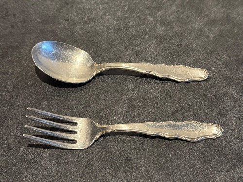 STERLING SILVER 43g Reed & Barton Baby Fork & Spoon from 1960s w/ "D" monogram!!