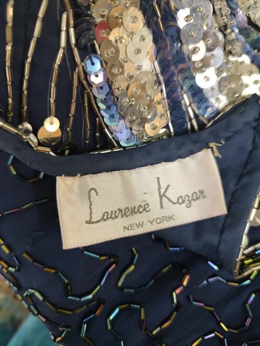 LAURENCE KAZAR NEW YORK Gorgeous Vintage 80's Sequins Beaded Blue Dress SZ MP - Picture 9 of 10