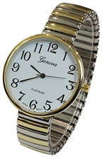 20108 2-Tone Super Large Face Easy to Read Two Tone Stretch Band Watch