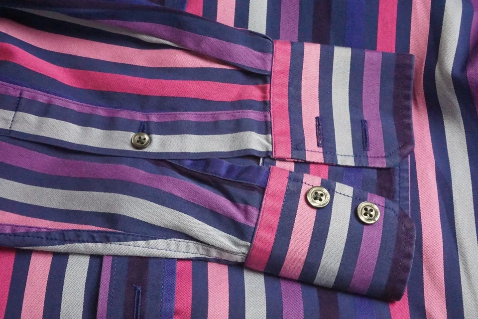 Duchamp London Bright Pink Purple Blue Striped Cotton Dress Shirt Sz 16 - Image 3 of 4