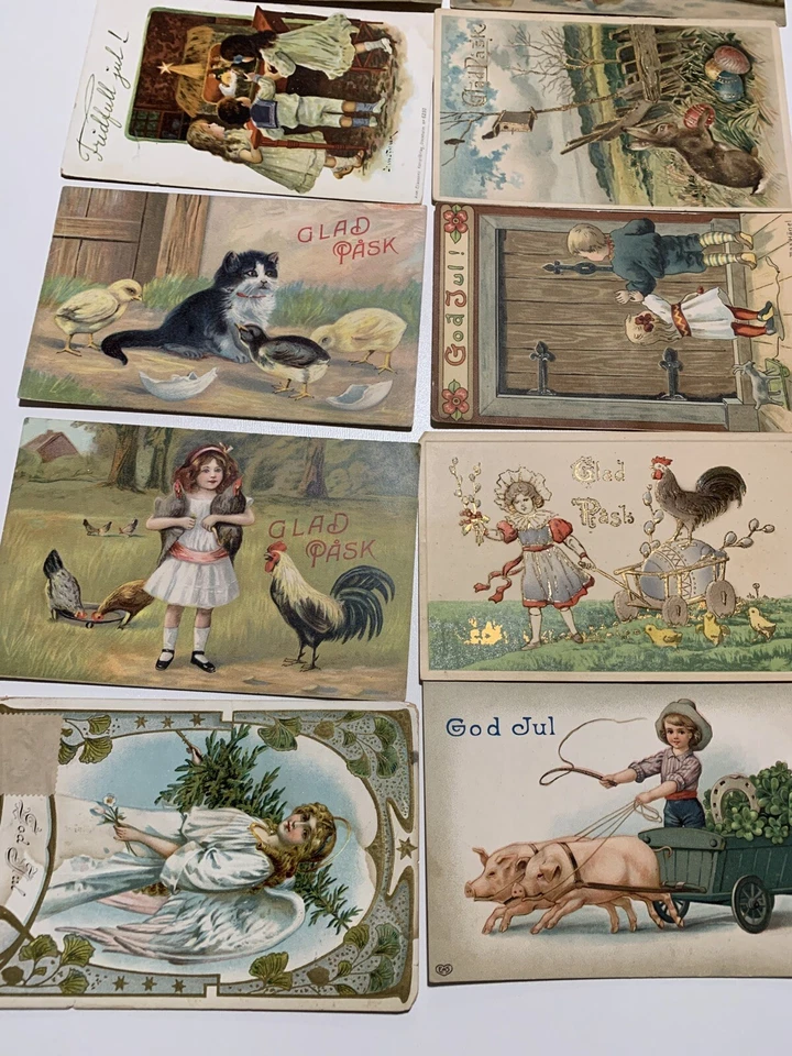 Swedish Jenny Nystrom God Jul Vintage Cards/ 2 cents Washington Stamp 1912 Rare - Image 3 of 4