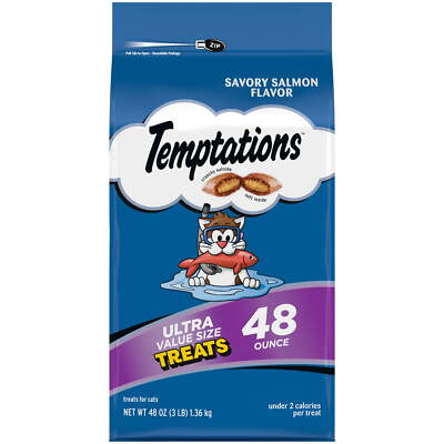 Classic Savory Salmon Flavor Crunchy And Soft Treats For Cats, 48 Oz Tub