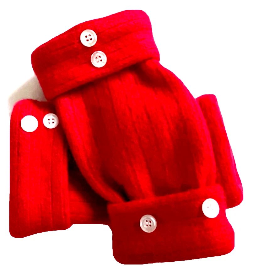 FINGERLESS GLOVES RED 100% WOOL M MEDIUM MITTENS WARM WINTER ARM WARMERS CUFFS