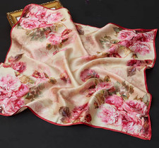 100 Silk 20  small Scarf Women neckerchief Wrap floral pink red green MY149-11